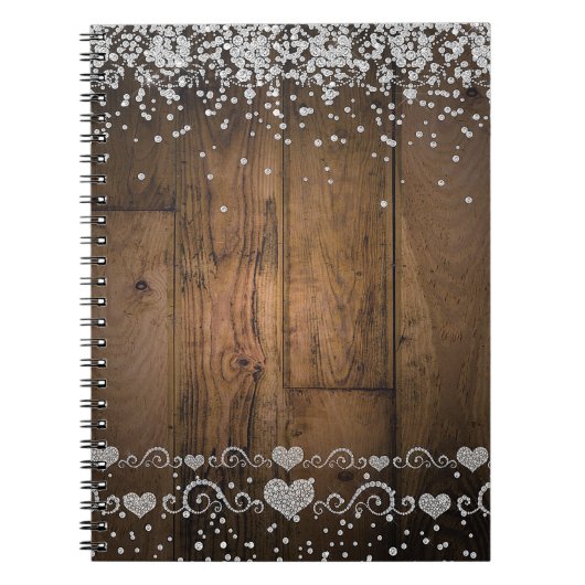 Rustiek Hout Glam Diamonds Glitter Wedding Planner Notitieboek (Voorkant)