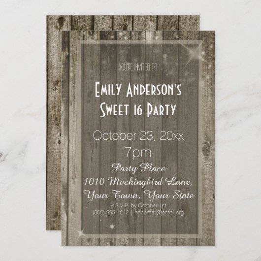 Rustiek Hout Glamour Sweet 16 Verjaardag Kaart (Voorkant / Achterkant)