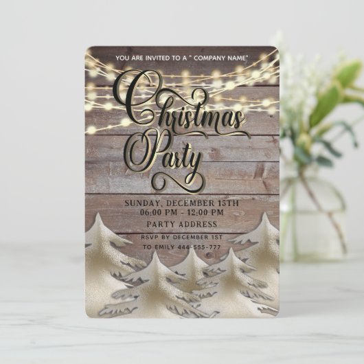 Rustiek hout goud bedrijfsfeest kaart (Staand voorkant)