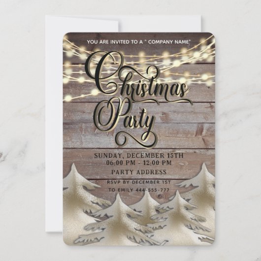 Rustiek hout goud bedrijfsfeest kaart (Voorkant)