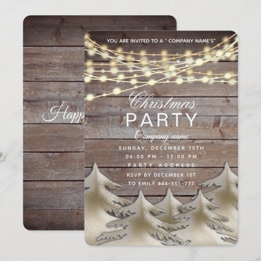 Rustiek hout goud corporate kerstfeest Invita Kaart (Voorkant / Achterkant)