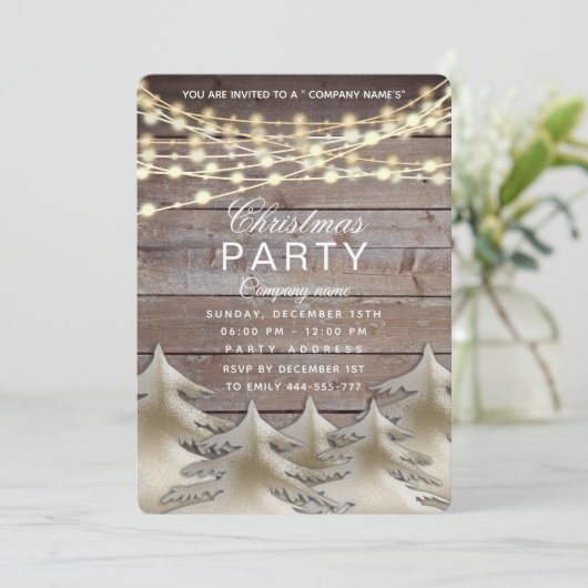 Rustiek hout goud corporate kerstfeest Invita Kaart (Staand voorkant)