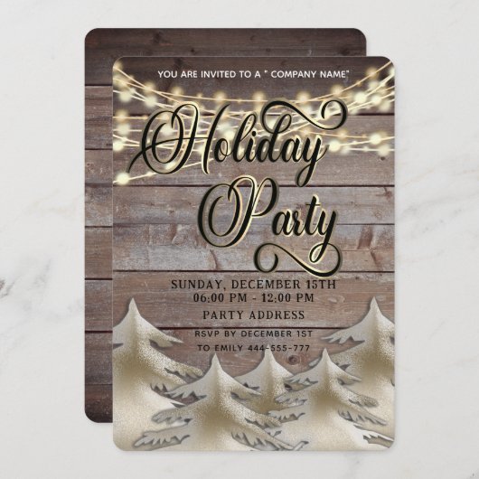Rustiek hout goud corporate Vakantie feest Kaart (Voorkant / Achterkant)