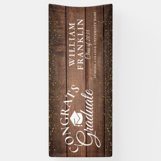 Rustiek Hout Goud Glitter Modern Afstuderen Spandoek (Verticaal)