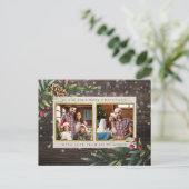 Rustiek Hout & Goud Kerstbessen Vakantiefoto Feestdagenkaart (Staand voorkant)