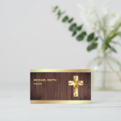 Rustiek Hout Gouden Folie Jezus Christus Kruis Pas Visitekaartje (Staand voorkant)