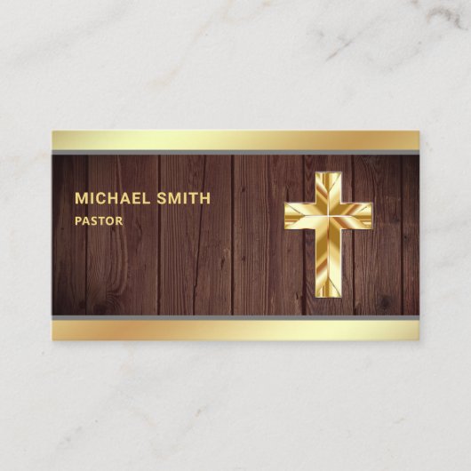 Rustiek Hout Gouden Folie Jezus Christus Kruis Pas Visitekaartje (Voorkant)