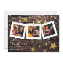 Rustiek Hout Gouden Sterren & Sneeuw | Kerstfoto