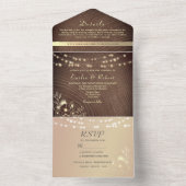 Rustiek Hout Gouden String Lights Wedding All In One Uitnodiging (Binnen)