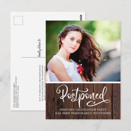 Rustiek Hout Graduatie Partij Uitstel Briefkaart (Voorkant / Achterkant)