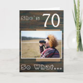 Rustiek hout grappig 70e verjaardag foto kaart (Voorkant)