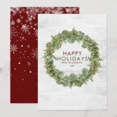 Rustiek Hout Greenery Krans Bourgogne Kerstmis Feestdagenkaart (Voorkant / Achterkant)