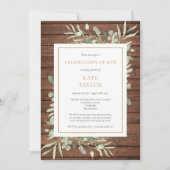 Rustiek hout groen begrafenis viering van het leve kaart (Voorkant)