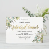 Rustiek hout groen blad gouden repetitie diner kaart (Staand voorkant)