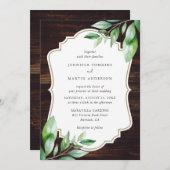 Rustiek hout groen bruiloft kaart (Voorkant / Achterkant)