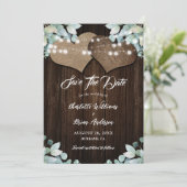 Rustiek Hout Groen Eucalyptus White Lace Wedding Save The Date (Staand voorkant)
