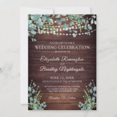 Rustiek hout groen licht bruiloft viering kaart (Voorkant)