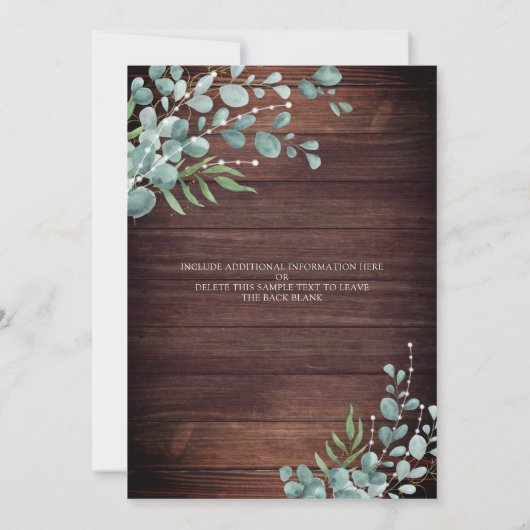 Rustiek hout groen licht bruiloft viering kaart (Achterkant)