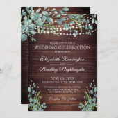 Rustiek hout groen licht bruiloft viering kaart (Voorkant / Achterkant)