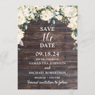Rustiek hout groen wit bloemen sparen de datum kaart