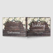 Rustiek hout groen wit rozen gastenboek (Volledig)