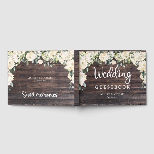 Rustiek hout groen wit rozen gastenboek (Volledig)