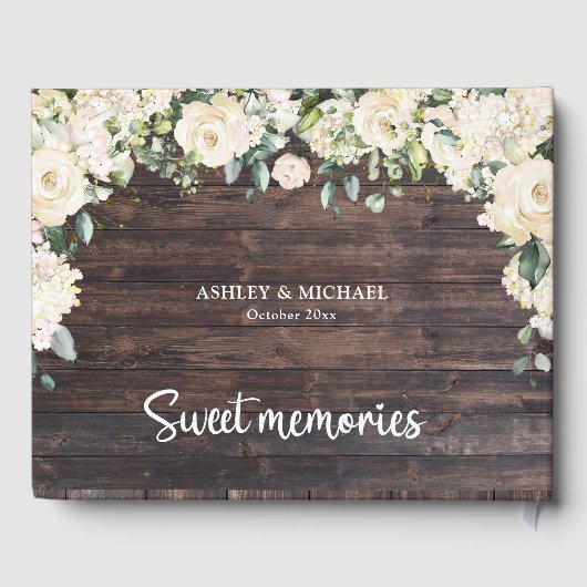 Rustiek hout groen wit rozen gastenboek (Achterkant)