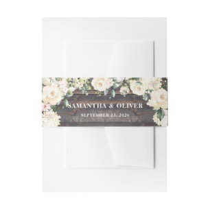 Rustiek hout groen witte rozen bloemenbruiloft uitnodigingen wikkel