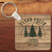Rustiek Hout Groene Bos Cabin Verhuur Sleutelhanger (Voorkant)