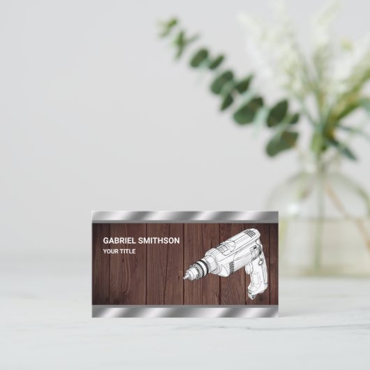 Rustiek Hout Hardware Power Tools Boor Machine Visitekaartje (Staand voorkant)