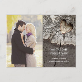 Rustiek Hout Hart Berkenbast Foto Save the Date Aankondigingskaart