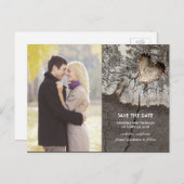 Rustiek Hout Hart Berkenbast Foto Save the Date Aankondigingskaart (Voorkant / Achterkant)