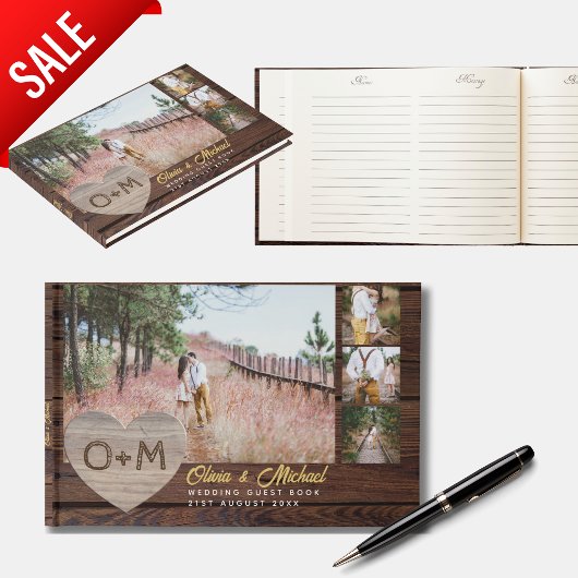 Rustiek Hout Hart FOTO Collage Passen getrouwd Bru Gastenboek