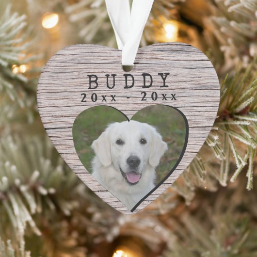 Rustiek Hout Hart Hond Memorial Keepsake Foto Ornament (Boom)