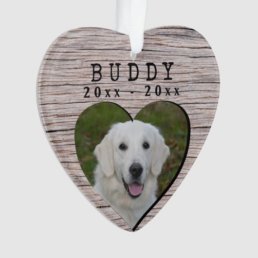 Rustiek Hout Hart Hond Memorial Keepsake Foto Ornament (voorkant)