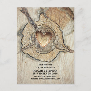 Rustiek Hout Hart Save the Date Aankondigingskaart