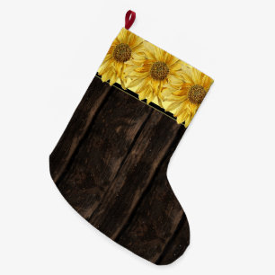 Rustiek hout helder gele zonnebloem grote kerstsok