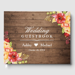 Rustiek Hout Herfst Bladeren Bloemen Huwelijk Gastenboek