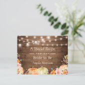 Rustiek hout herfst bloemenpompoen bruids recept briefkaart (Staand voorkant)