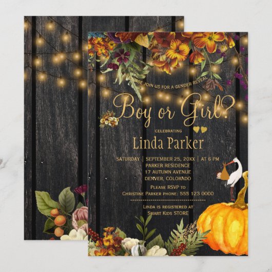 Rustiek hout herfst herfst baby shower gender open kaart (Voorkant / Achterkant)