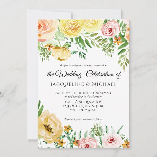 Rustiek Hout Herfst Kleur Blush Geel Perzik Bloeme Kaart (Voorkant)