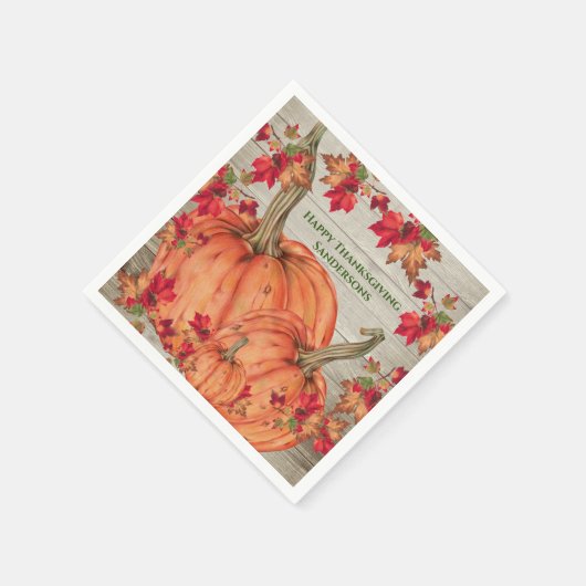 Rustiek Hout Herfst Sinaasappel Pompoenen Fall Bla Servet (Hoek)