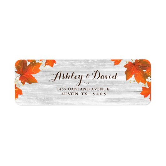 Rustiek hout | Herfstbladeren | Gouden Glitter Bru Etiket (Voorkant)