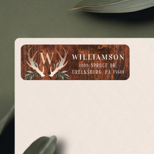 Rustiek Hout Herten Antler & Groen Familie Monogra Etiket