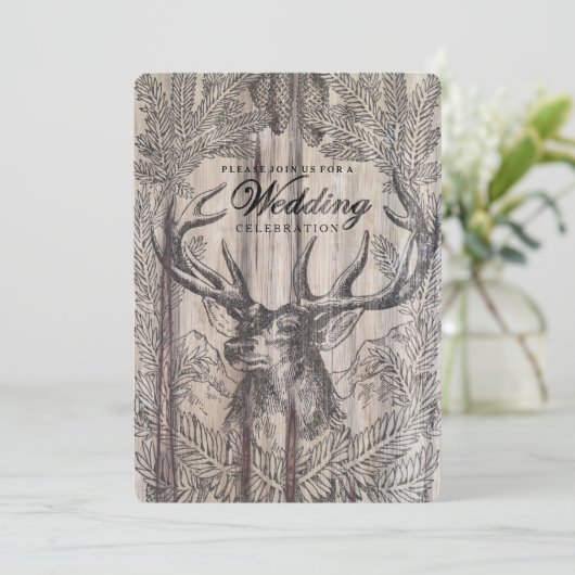 rustiek hout | Herten bruiloft uitnodiging (Staand voorkant)