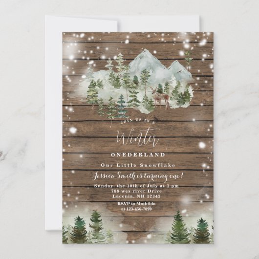 Rustiek Hout Herten Winter Onederland 1e verjaarda Kaart (Voorkant)