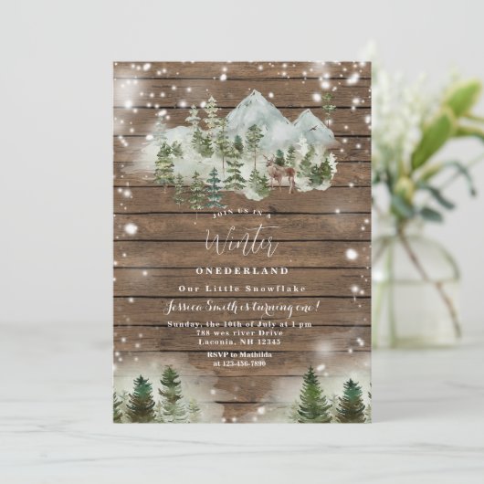 Rustiek Hout Herten Winter Onederland 1e verjaarda Kaart (Staand voorkant)