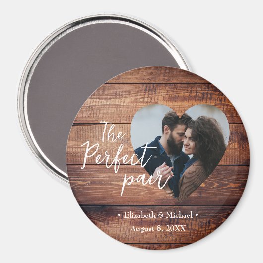 Rustiek hout Het perfecte paar Custom foto in hart Magneet (Voorkant / Achterkant)