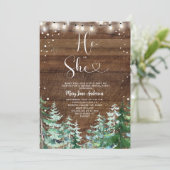 Rustiek hout Hij of Zij Winter Geslacht Onthullen Kaart (Staand voorkant)