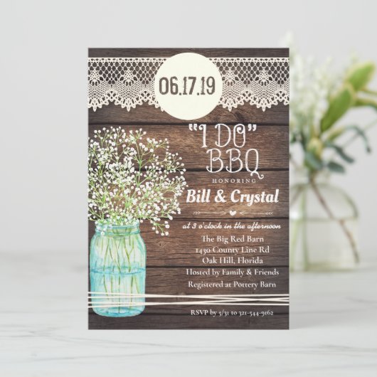 Rustiek hout Ik doe BBQ koppels douche uitnodiging (Staand voorkant)